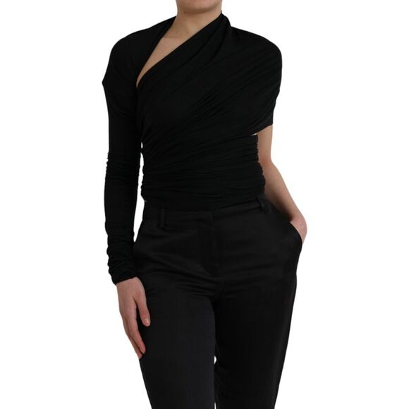 Dolce & Gabbana Black Wool Cutout Asymmetric Long Sleeve Women's Top
